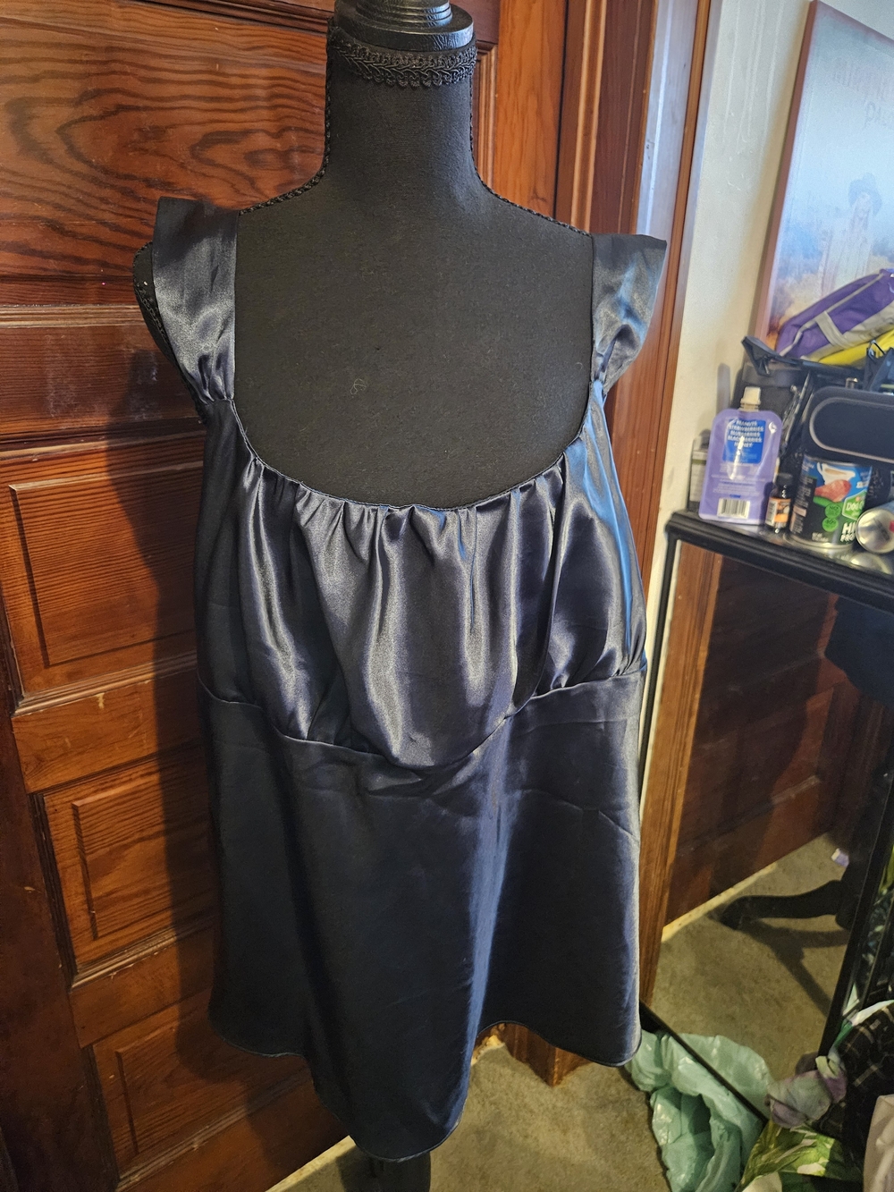 Liz Lange Satin Navy Blue Sleeveless Blouse